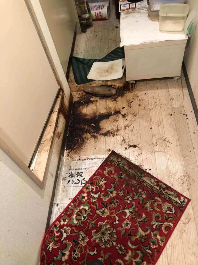 トイレのドア下から汚物が出てる